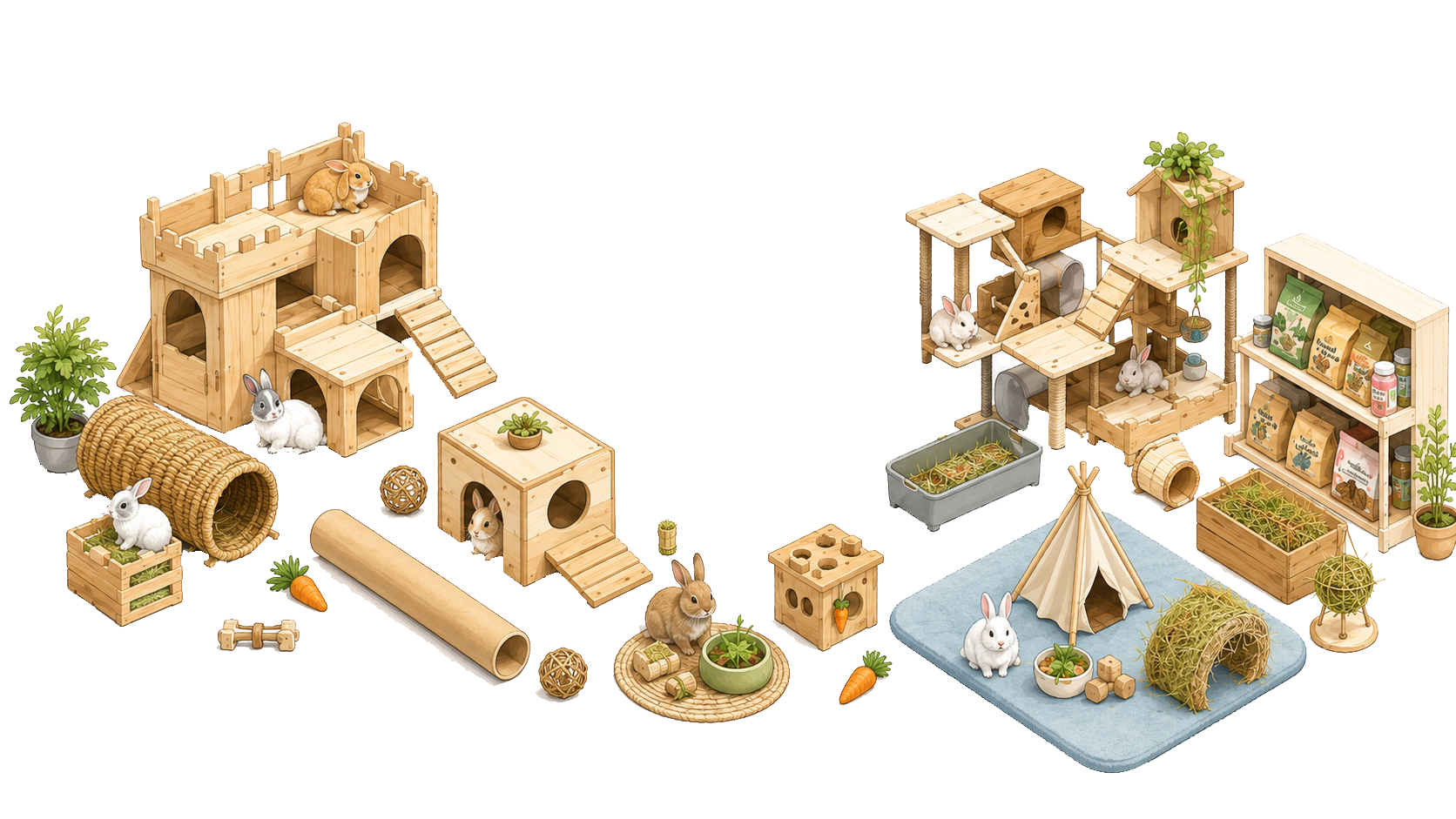 Habitat, jouets et accessoires pour lapin de compagnie